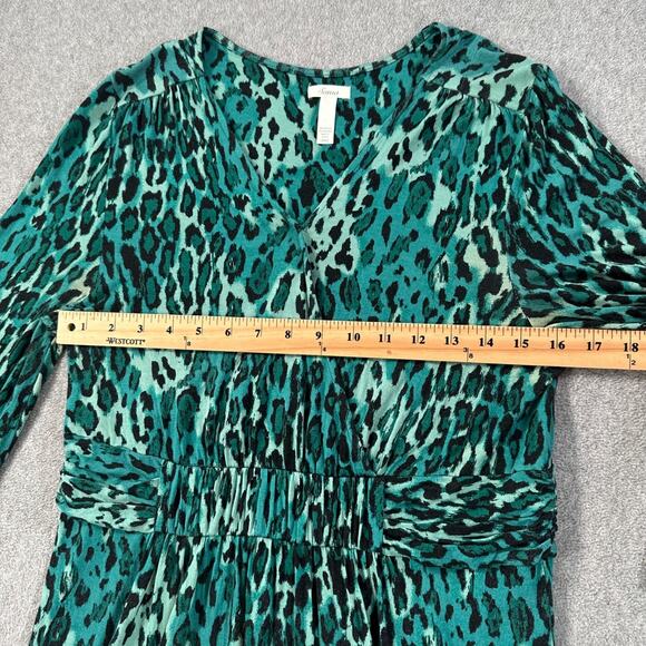 SOMA Kimono Animal Print Knit Dress Women's Large Green V-Neck Gathered Waist - Picture 7 of 8